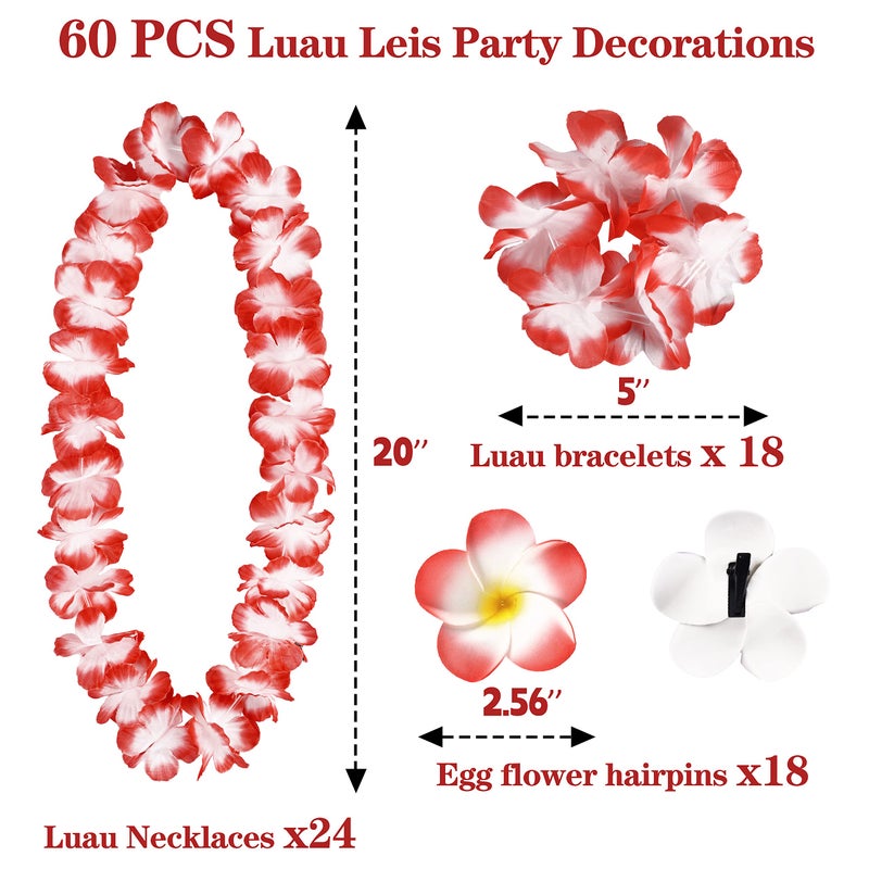 Moon Boat 60PCS Hawaiian Luau Leis Party Decorations Supplies Set - Tropical Tiki Flowers Necklaces + Bracelets + Hair Clips Bulk Summer Pool Birthday Decor Favors - Image 3